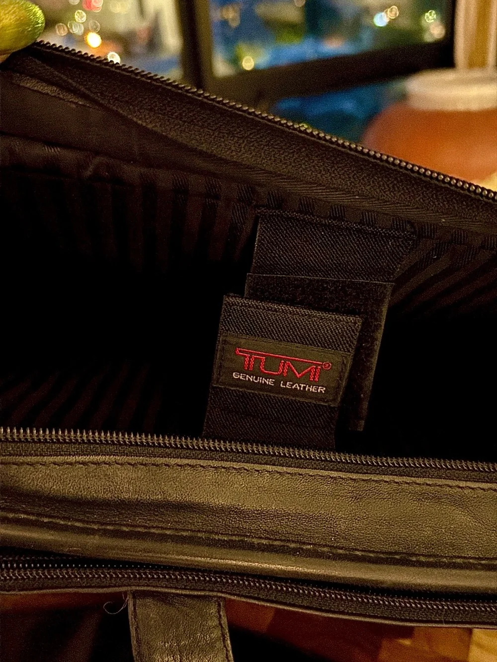 Tumi Black Leather Briefcase with Shoulder Strap - Men Bags